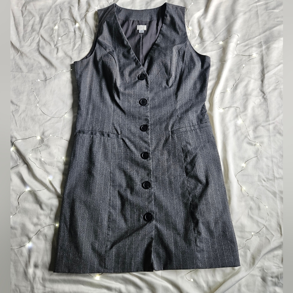 Gray Button-Down Pin Stripe Dress - Picture 2 of 5